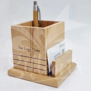 Wooden Pen and Visiting Card Holder – Dual Function Desk Organizer for Office or Gifts