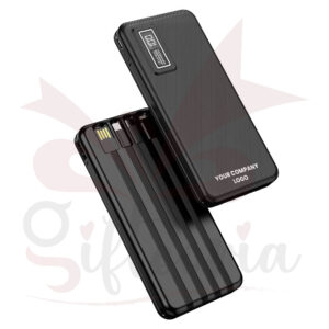 Black ASPOR 10000mAh customized power bank with built-in cables and digital display