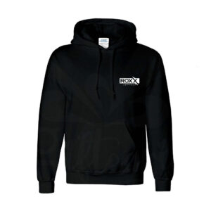 Black customized hoodie with logo printing, designed for corporate gifting and branded team apparel