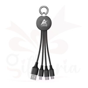 Branded 4-in-1 Multi-Port Charging Cable with Keychain and Custom Logo