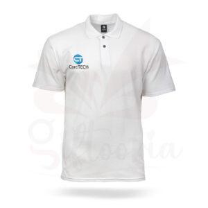 Custom white polo shirt with embroidered company logo