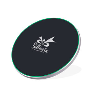 Black customized wireless charger with Giftooria logo branding