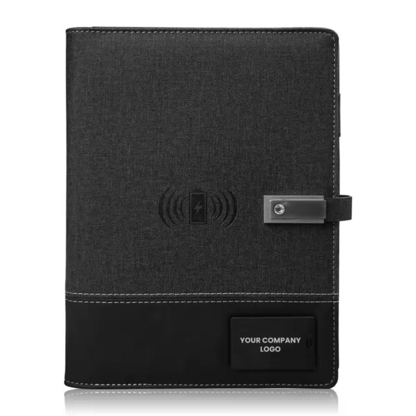 Multifunctional Wireless Charging Notebook with Card Slots, USB, and Logo Branding
